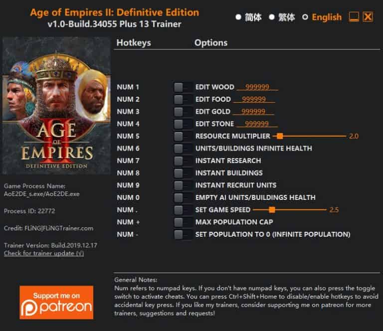 age of empires ii definitive edition trainer